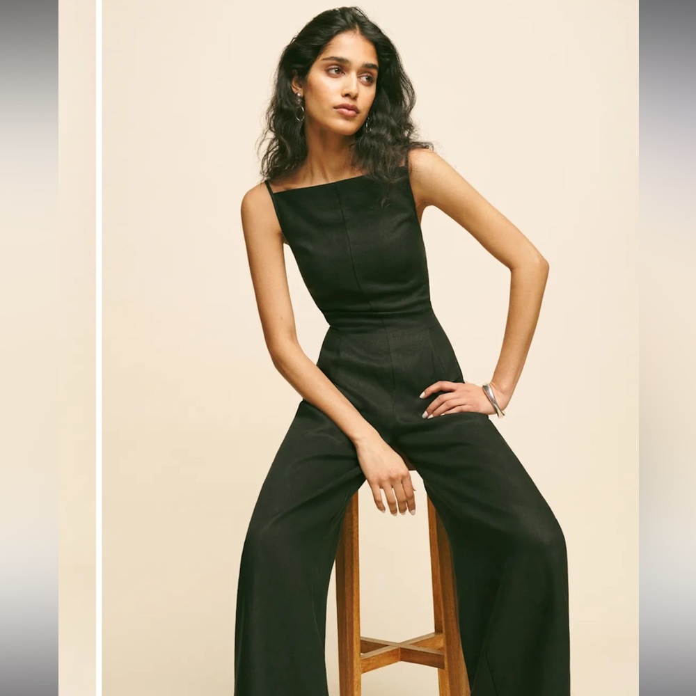 Reformation Petites Ciara Linen Jumpsuit Black - Size 4P